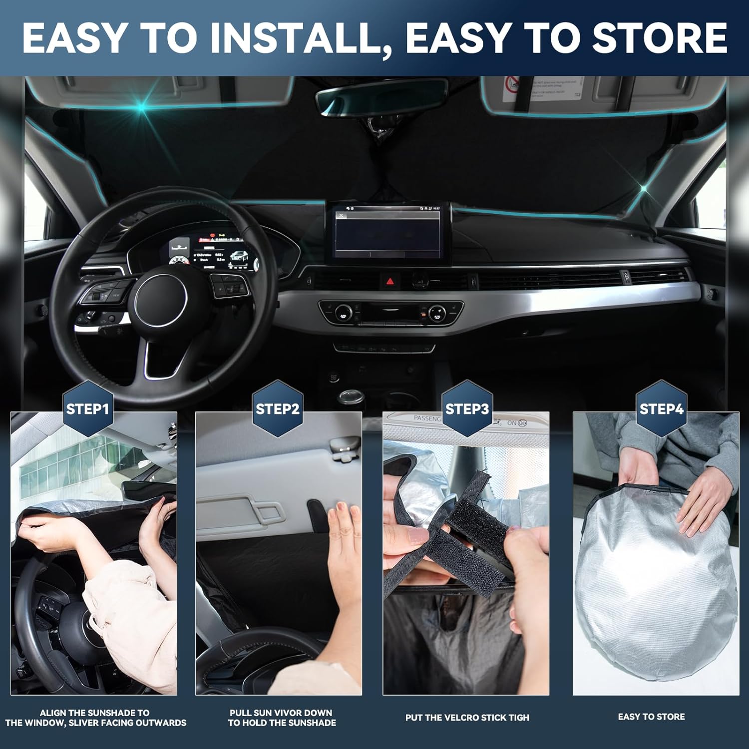 Windshield Sun Shade for Toyota Camry 2025 2026 LE XLE Hybrid SE XSE - 4 Layers Car Sunshades for Front Windows Shade Cover Custom Fit Camry Sun Visor 240T Retractable Blocks Shade UV Rays Accessories
