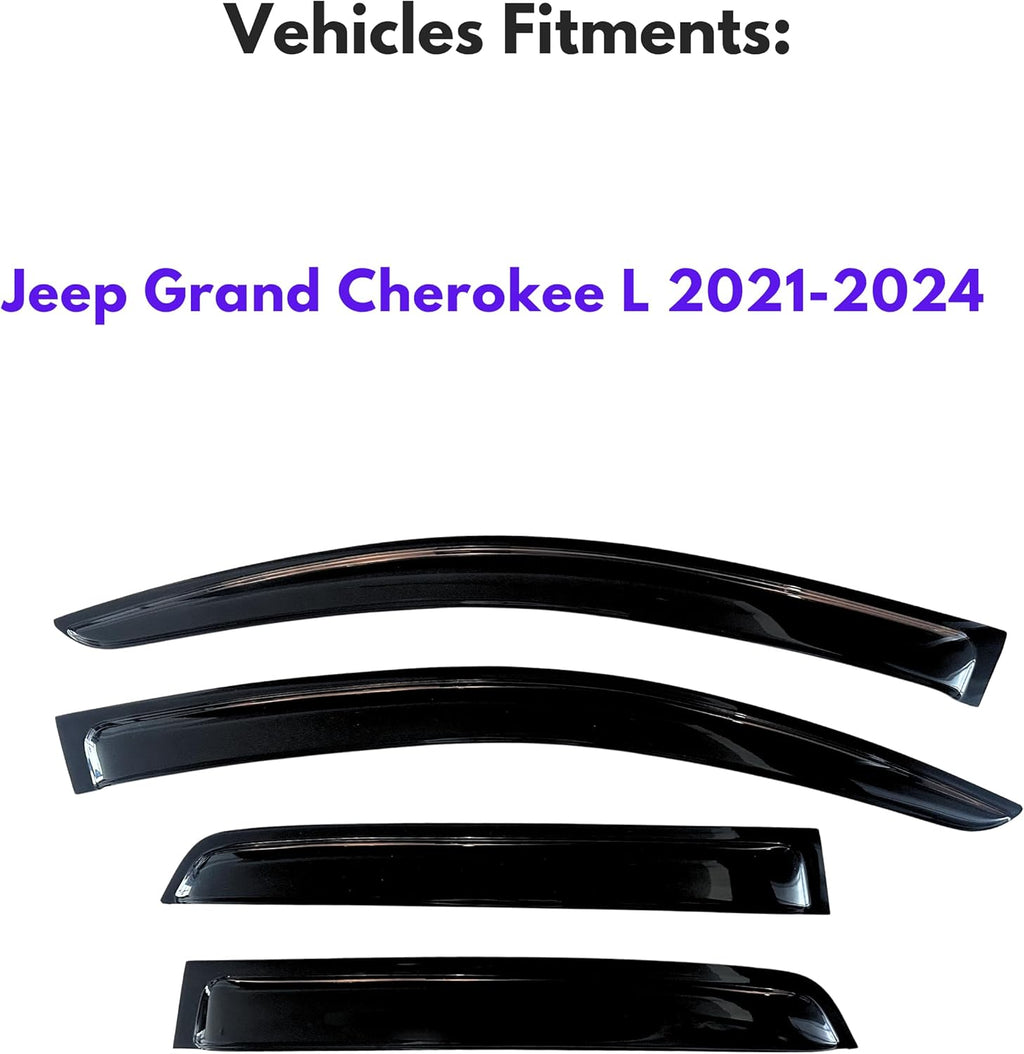 KPY Window Visor Compatible with Jeep Grand Cherokee L 2021-2024, Rain Guard Window Vent Deflectors Tape-On Style, 2021 2022 2023 2024 (Only for L Model)