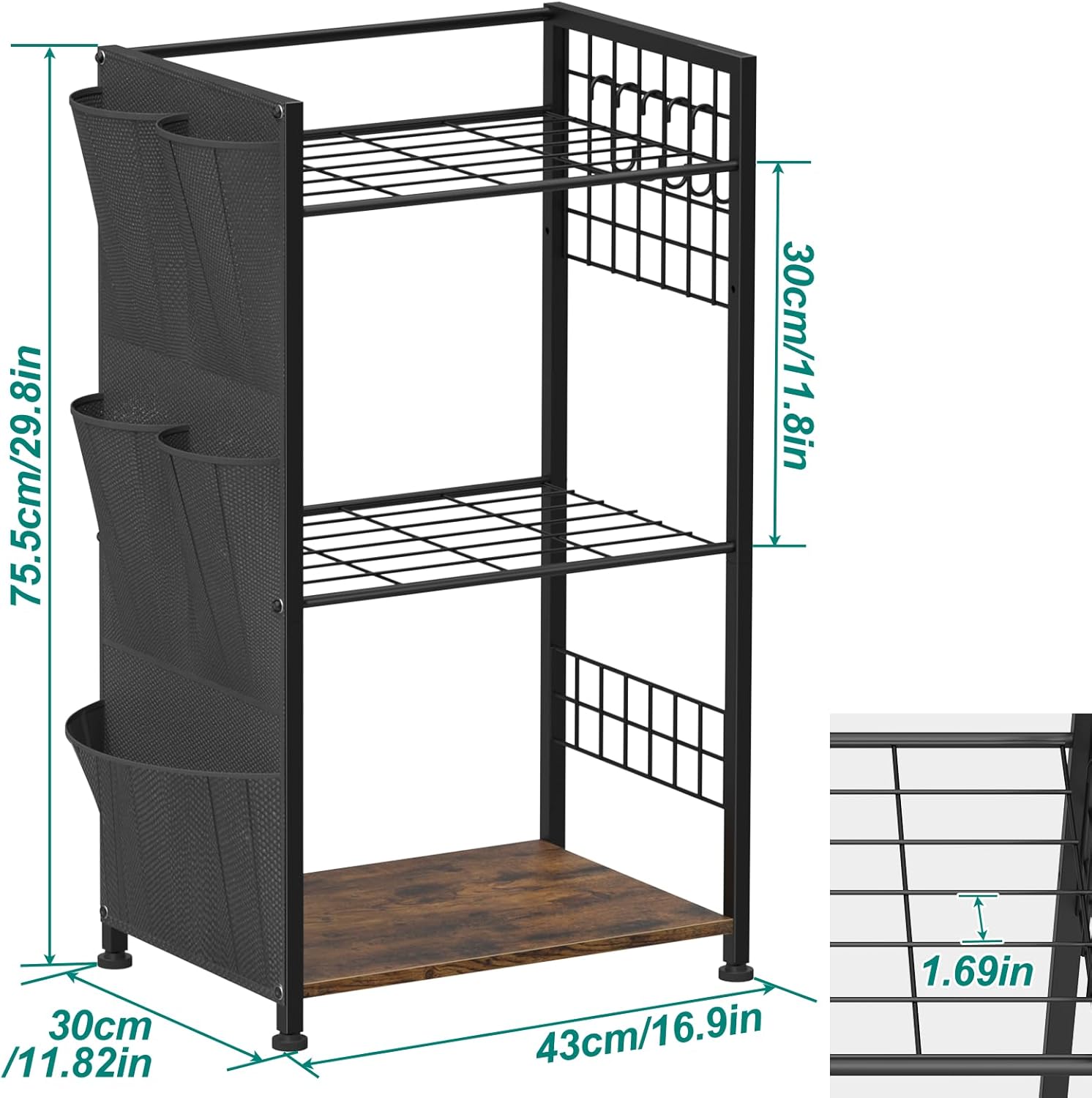 YBING Garden Tool Organizer, Yard Tool Stand with Side Storage Pockets, Yard Tower Rack for Garage Storage, Freestanding Tools Organizers and Storage for Shed, Brown