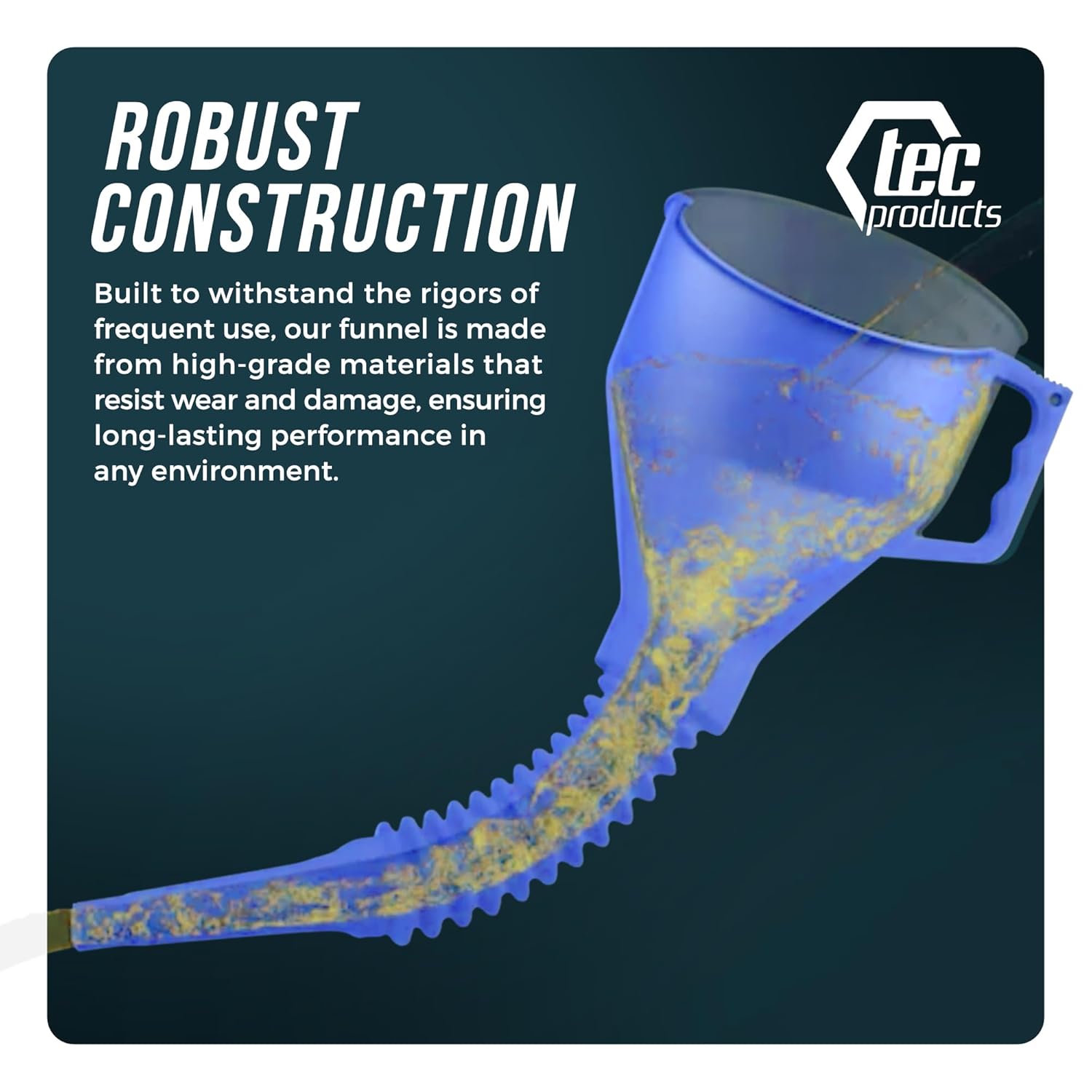 FlexAll Long Flexible Funnel for Automotive Use - Durable Nitrile Rubber - Ideal for Car Oil Change, Transmission Funnel Fluid, Diesel, Fuel, Gas - Made in USA - Blue (16 x 5 Inches)
