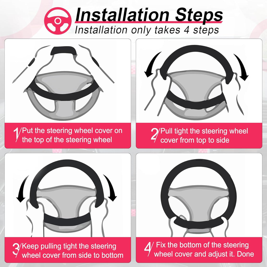 alpmosn Elastic Stretch Steering Wheel Cover, Universal Interior Accessories Steering Wheel Cover for Women & Men, Breathable Microfiber Ice Silk, Anti-Slip, Odorless, Easy Carry(Rose Red)