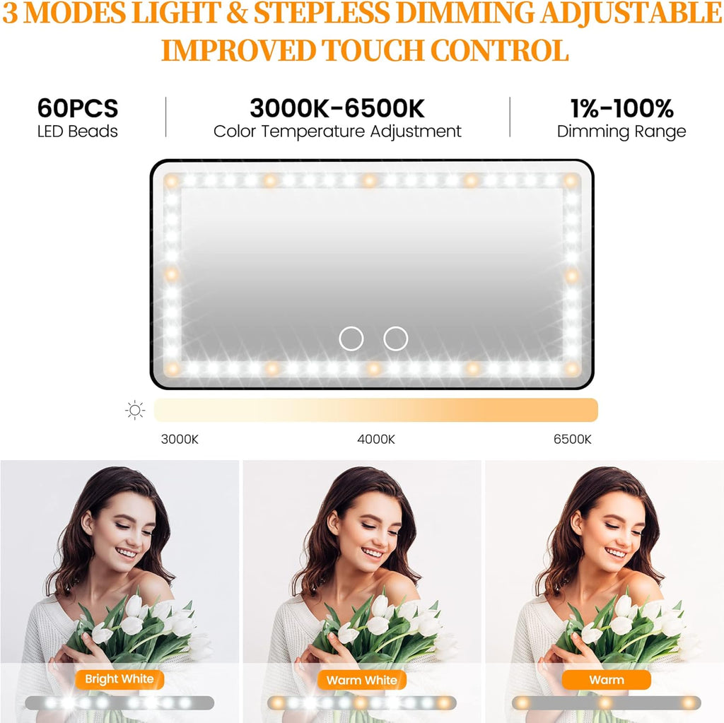 Car Sun Visor Vanity Mirror with Lights, 2 Pcs Rechargeable Car Makeup Mirror Accessories, Birthday Gifts for Women Girl, 3 Light Modes, Dimmable Touch Led Screen, Universal for Car Truck