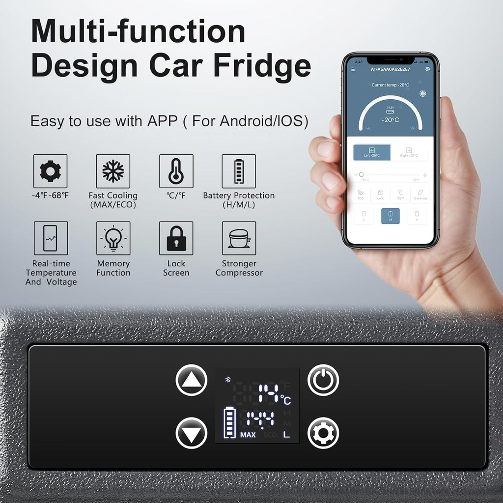 BODEGACOOLER 12 Volt Car Refrigerator,80 Quarts Portable Fridge,75L RV Freezer Single Zone,with APP Control,-4℉-68℉ Car Cooler,12/24V DC & 100-240V AC for Travel, Camping,Outdoor,Truck,SUV