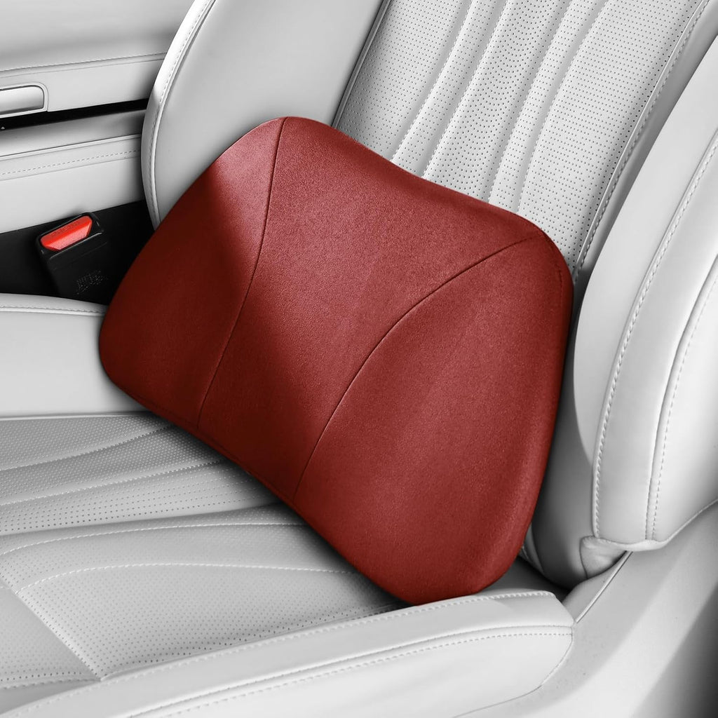 1P Lumbar Support Pillow,15.5x8.7 Memory Foam,Superfiber Suede,Drive car Back Pillows,seat,Office,Rest,Improve Posture(Wine)