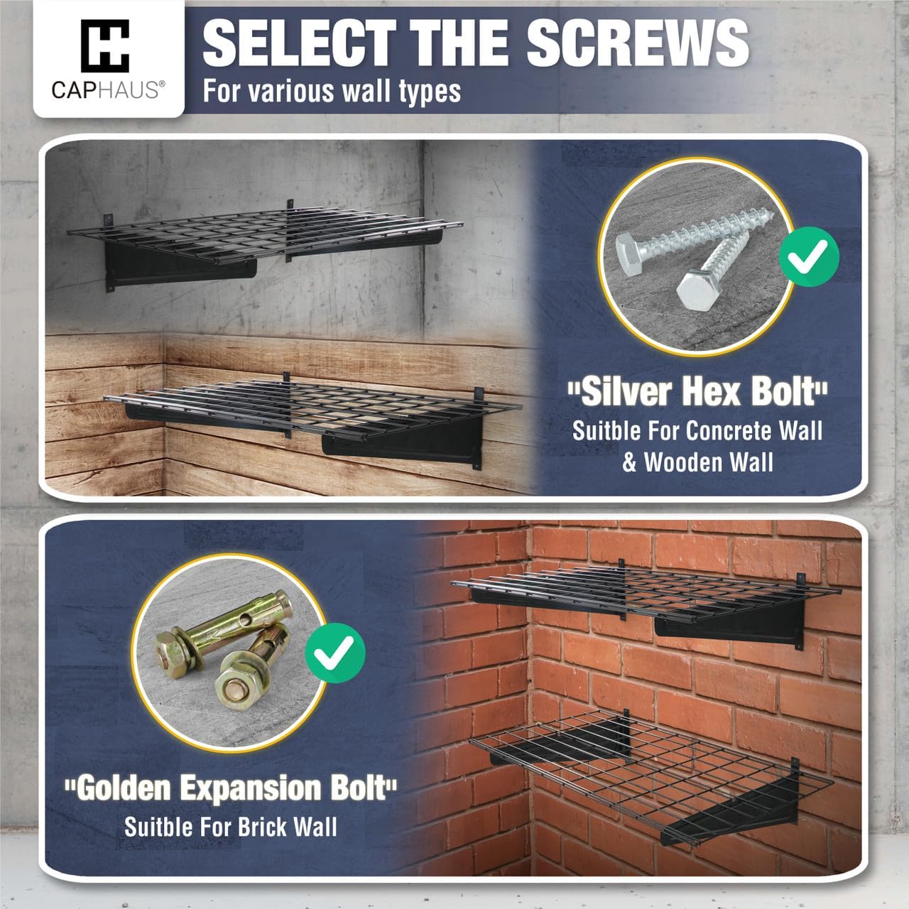 CAPHAUS Garage Wall Shelving, 96 in. W x 18 in. D Wall Mounted Garage Shelves w/ 4 Bike Hooks, Heavy Duty Organizer Shelf for Garage Storage System, Black or White