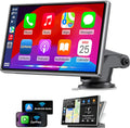 Upgrade Wireless Carplay Screen, Android Auto, Portable 7" HD IPS Screen for Car, GPS Navigation, Bluetooth Handsfree, AirPlay, MirrorCast, AUX/FM Transmitter Fit Most Car Models