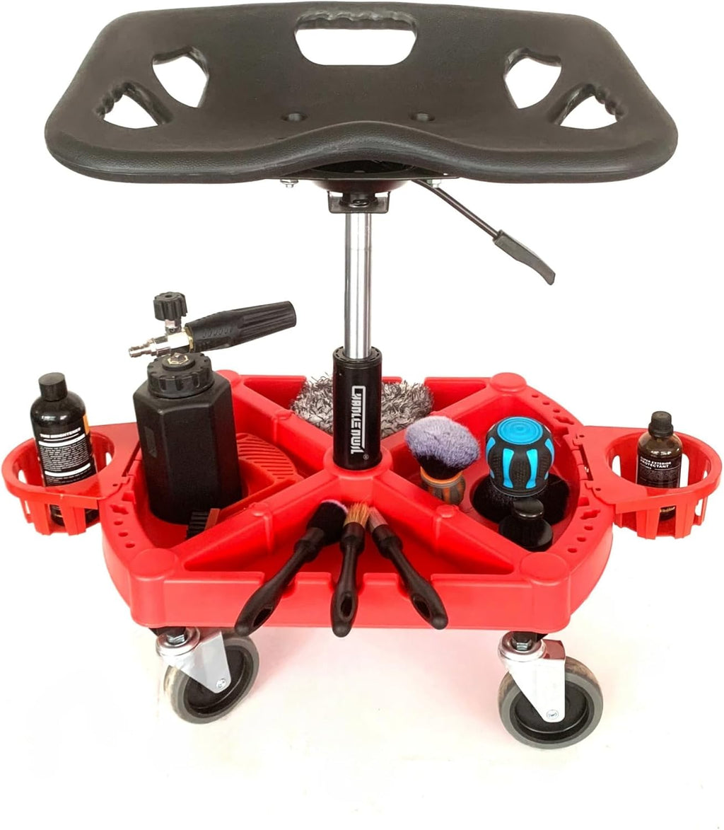 Car Detailing Stool Chair, Seat Height Adjustable Rolling Creeper, with Wheels, Garage Organizer and Tool Organizer Tray for Auto Detailing