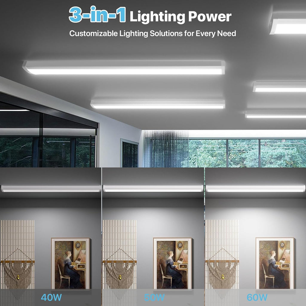 HYPERLITE 4FT LED Wraparound Light 6600LM, 60W/50W/40W, 4000K LED Shop Lights Surface Mounting，AC120V Led Ceiling Wraparound Light for Garage, Office Kitchen, Hallway, Fluorescent Replacement, 4P