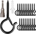 36 PCS Q-Hanger Hooks with Safety Buckle, Windproof Screw Hooks for Outdoor String Lights Hanging Christmas Lights, Plants, with 1 Wing Nut Driver