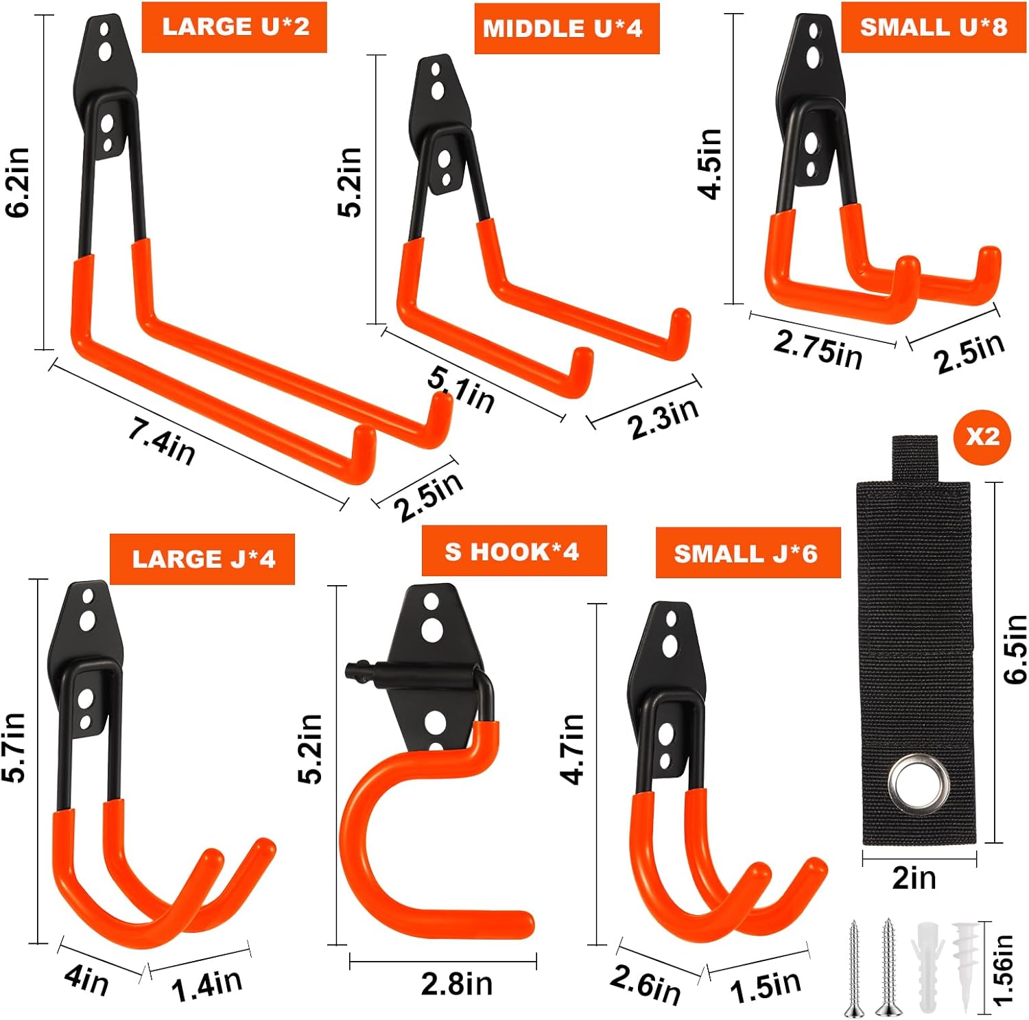 Garage Hook Heavy Duty Wall Storage Hangers, 30 Pack Garage Storage Hooks Steel Tool Orange for Ladders, Ropes, Garden Tools