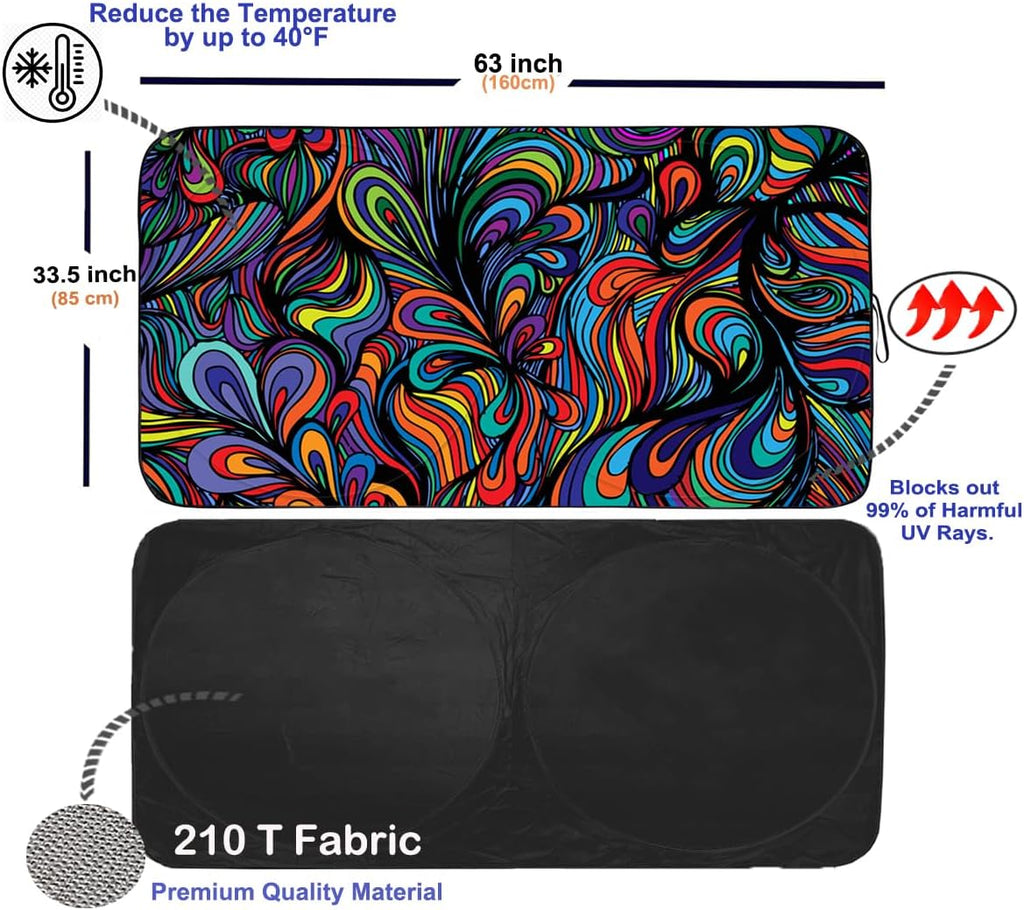 Gven Car Windshield Sun Shade, Artistic Design Car Shade Foldable Windshield Sun Visor Heat-Reflective Sunshade for Summer (Abstract, L)