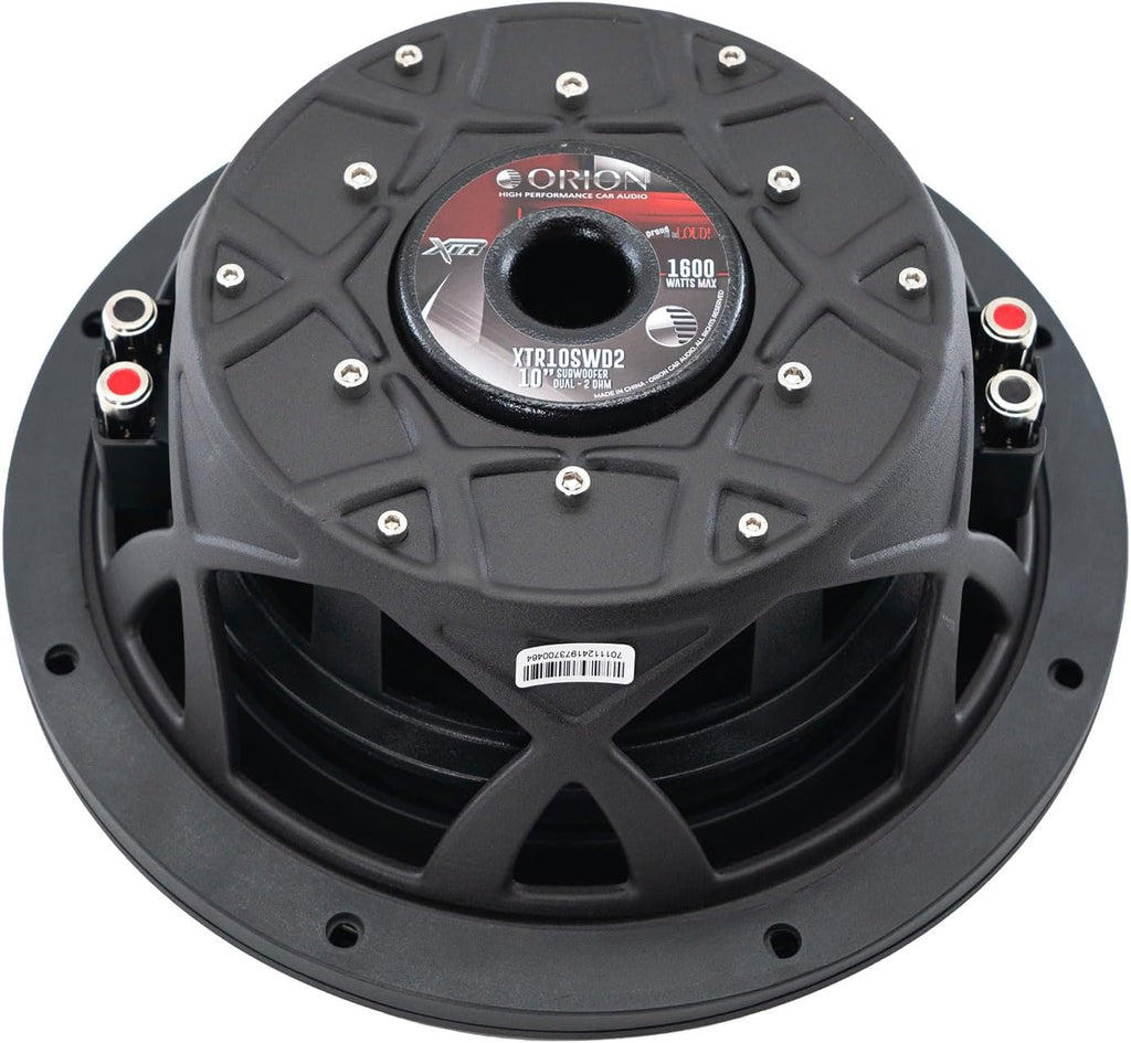 ORION XTR Series XTR10SWD2 Shallow Mount 10” Car Subwoofer, 1600W Max Power, 400W RMS, Dual 2 Ohm, UV Coated Cone, NBR Surround – Compact Slim Subwoofer for Clean Bass in Tight Car Audio Installs