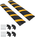 6FT Speed Bumps Wite End for Road, Heavy-Duty 25,000 Lbs Capacity Traffic Rubber Speed Humps with 2 Channel Floor Cord Cover for Asphalt Concrete Gravel Driveway Road