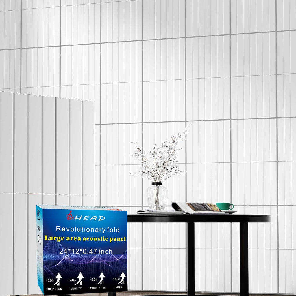 16 Pack Large Fold Soundproof Wall Panels,12x 12 x 0.47 in Sound Proof Foam Panels for Walls, 1.2lb/ft³ High Density, Thicker 0.47in, Acoustic Panels, Sound Dampening Panels White