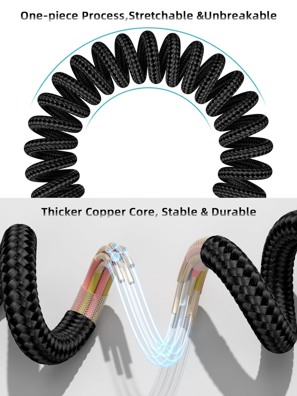 Car Carplay Cable 2Pack 3ft Coiled USB A to USB C Fast Charge Cord for iPhone 16/15/Plus/Pro Max/MacBook Pro, Auto Coiled Retractable iPhone Car Cord