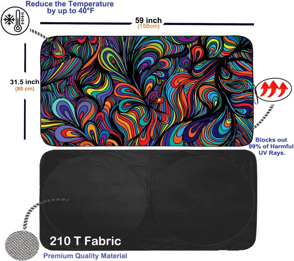 Gven Car Windshield Sun Shade, Artistic Design Car Shade Foldable Windshield Sun Visor Heat-Reflective Sunshade for Summer (Abstract, S)