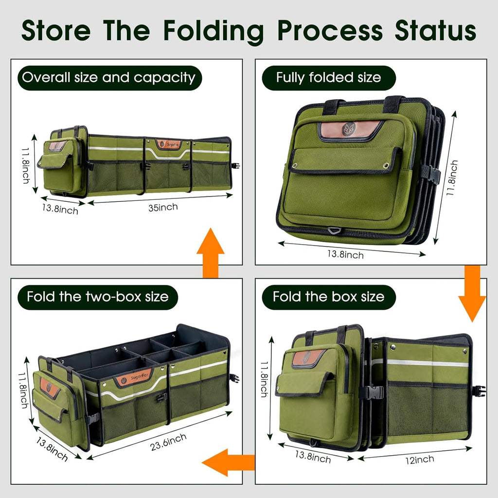 Trunk Organizer, Heavy-Duty Storage for Car & SUV, Foldable Waterproof Car Organizer with Cooler, Collapsible Multi-Compartment Storage, 95L, Green-M003