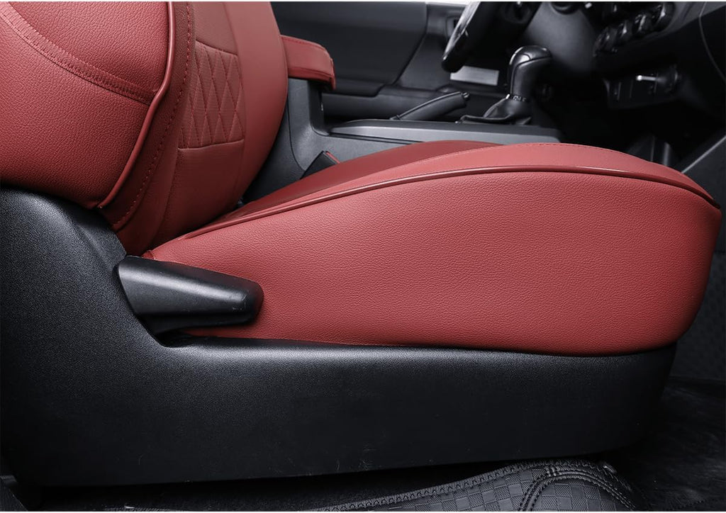 EKR Custom Fit Tacoma Leather Car Seat Covers for Select Toyota Tacoma 2012 2013 2014 2015 (TRD Sport Seats)- Full Set,Leather(Burgundy)