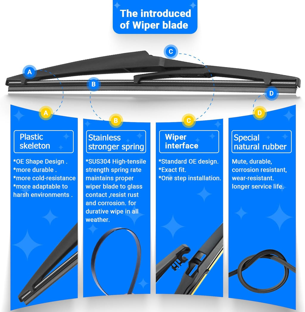 Windshield Wiper Blades Replacement for Toyota Highlander 2008-2019 Original Factory Quality Front Rear Wipers Blade Set for My Car - 26" 20" 12" (Pack of 3)