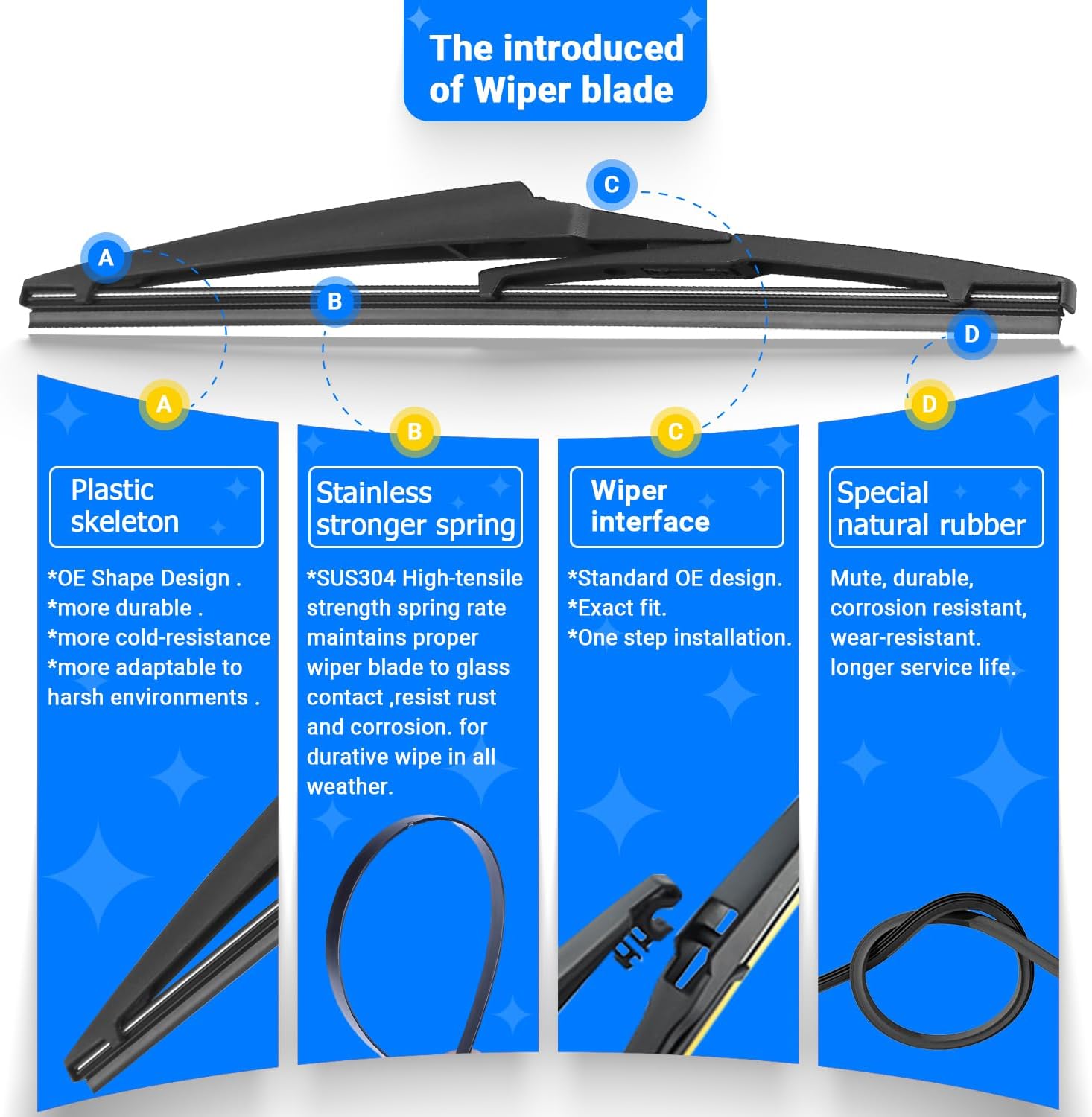 Windshield Wiper Blades Replacement for Toyota Highlander 2008-2019 Original Factory Quality Front Rear Wipers Blade Set for My Car - 26" 20" 12" (Pack of 3)