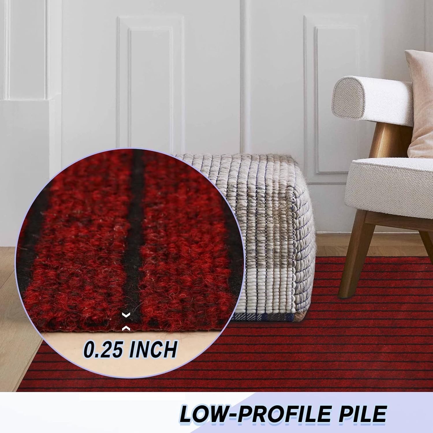 Custom Size Backed Non-Slip Area Rugs Runner, Easy Clean, Waterproof Runner Rugs for Hallway Entryway, Kitchen, Laundry, 2FT x 13FT, Red Stripe