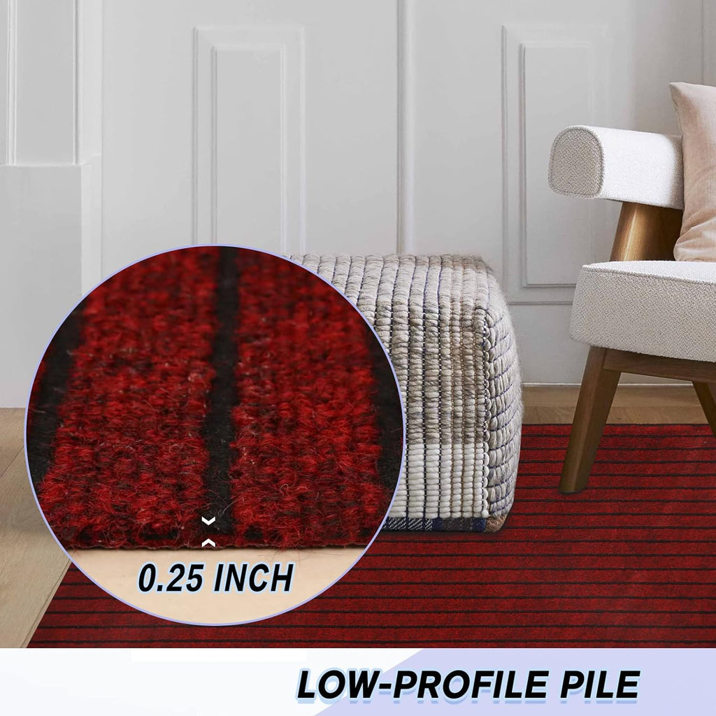 Custom Size Backed Non-Slip Area Rugs Runner, Easy Clean, Waterproof Runner Rugs for Hallway Entryway, Kitchen, Laundry, 4FT x 46FT, Red Stripe