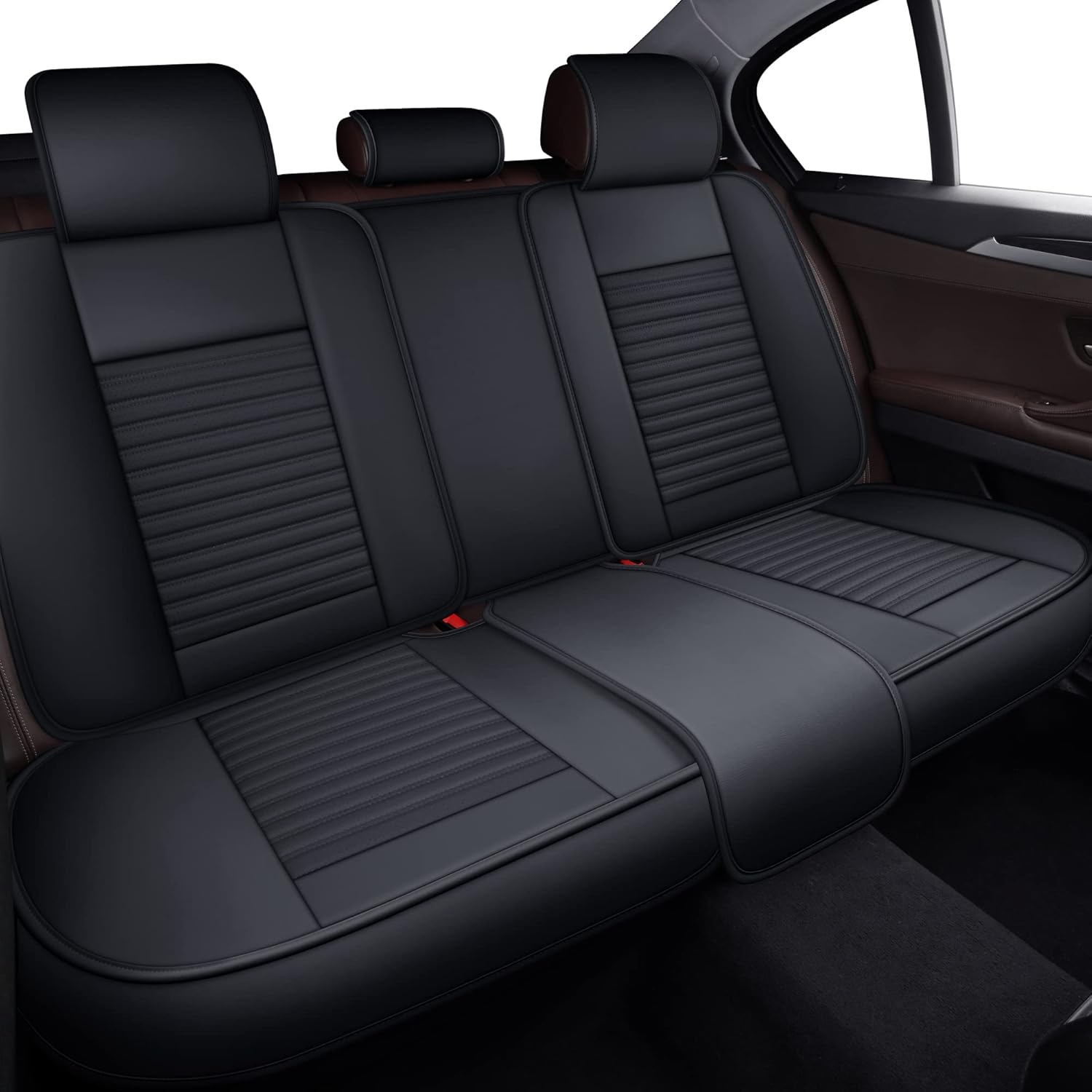 LINGVIDO Car Seat Covers, Breathable and Waterproof Faux Leather Automotive Seat Covers for Cars SUV Truck Sedan,Universal Anti-Slip Seat Cover with Backrest (Rear Seat, Black-Blueline)