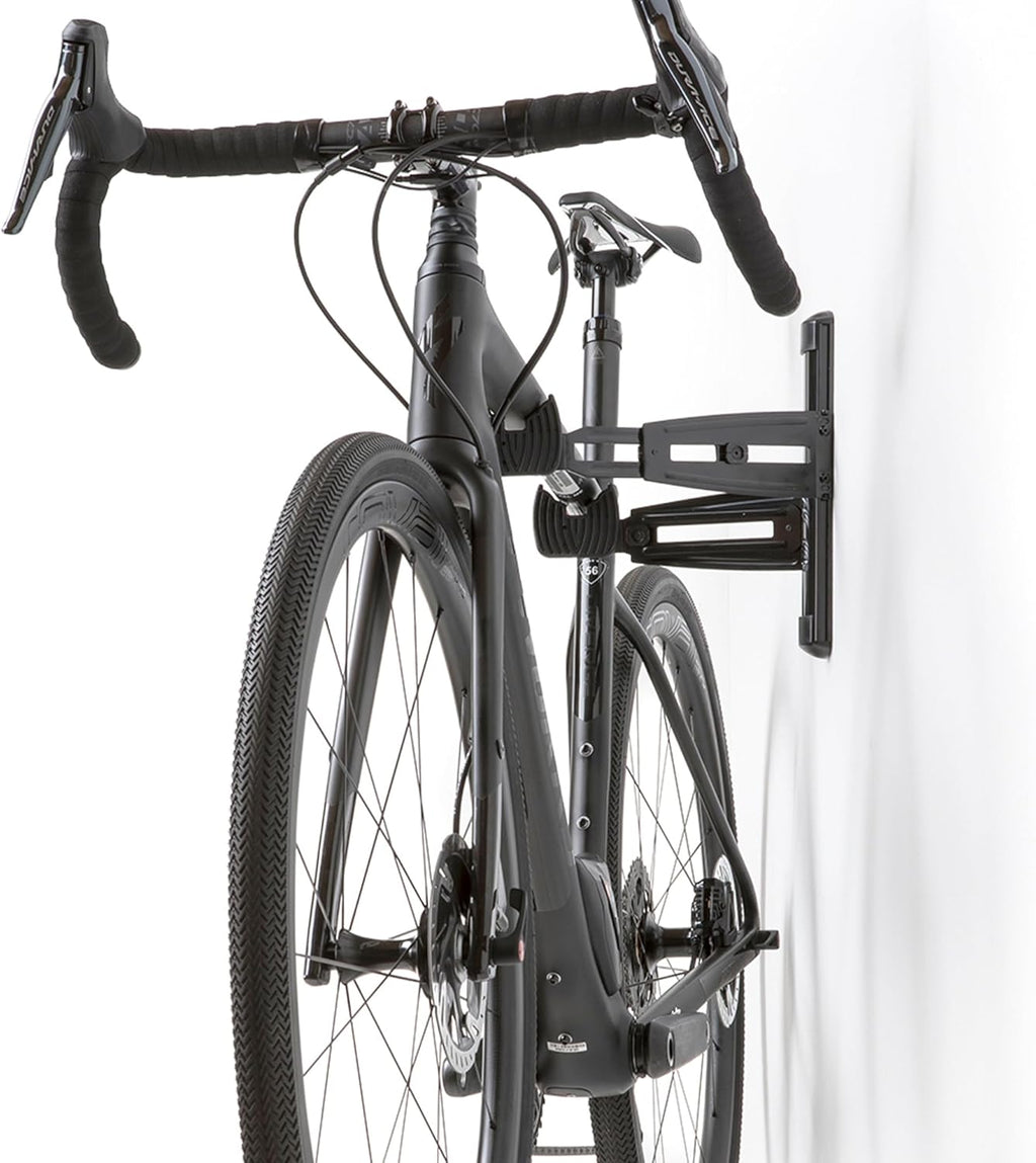FEEDBACK SPORTS | Velo Wall Rack 2D Bike Storage | Bicycle Hangar Mount W/Adjustable Arms | Road, Gravel, Mountain Bike Compatible | For Garage, Apartment, Shed | Black