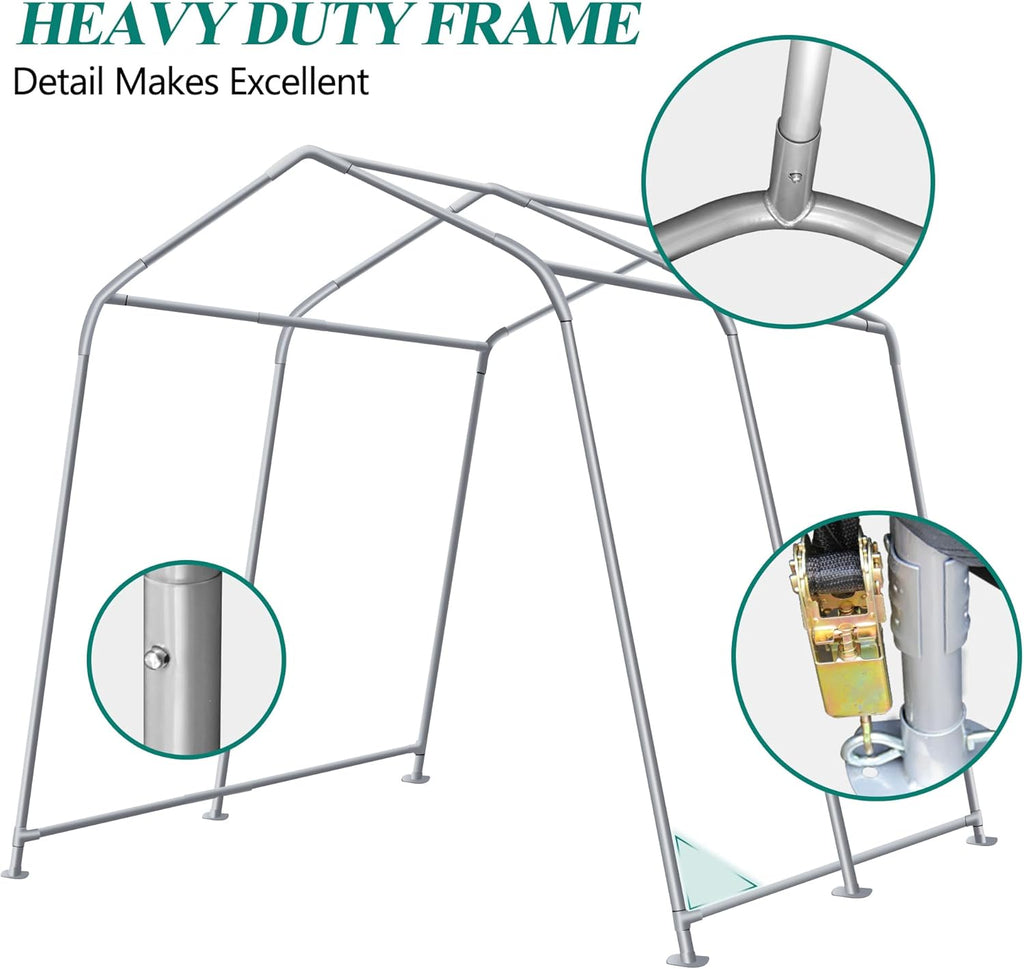 8' x 8' Outdoor Storage Shelter Shed- Heavy Duty Storage Tent with Roll-up Ventilated Windows, Portable Garage Zipper Storage shed for Bike, ATV, Motorcycle Shelter, Gray