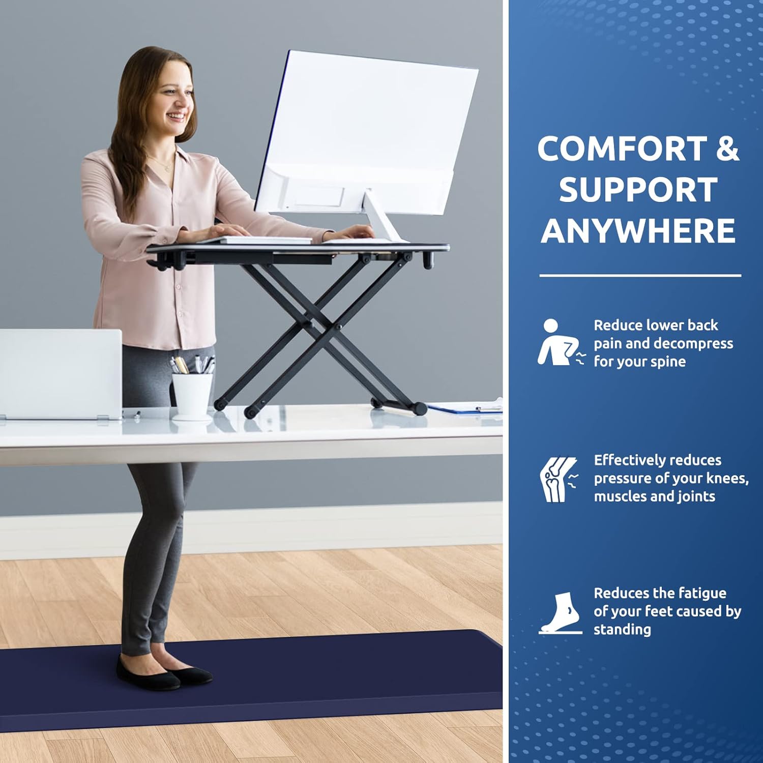 KitchenClouds Kitchen Mat Cushioned Anti Fatigue Kitchen Rug 0.8inch Waterproof Non Slip Kitchen Rugs and Mats Standing Desk Mat Comfort Floor Mats for Kitchen Sink Office (17.3"x60",Blue)