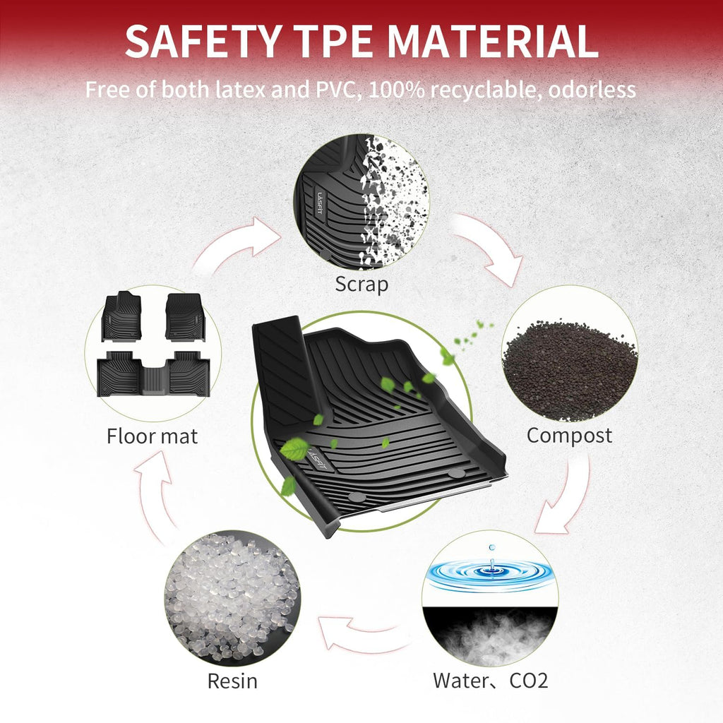 LASFIT Floor Mats for Toyota Tundra 2022-2024 2025 CrewMax Cab, All Weather Custom Fit TPE Floor Liners for Tundra SR/SR5/TRD PRO/Limited/Platinum/Castone Front&Rear 2 Row Car Mats, Black