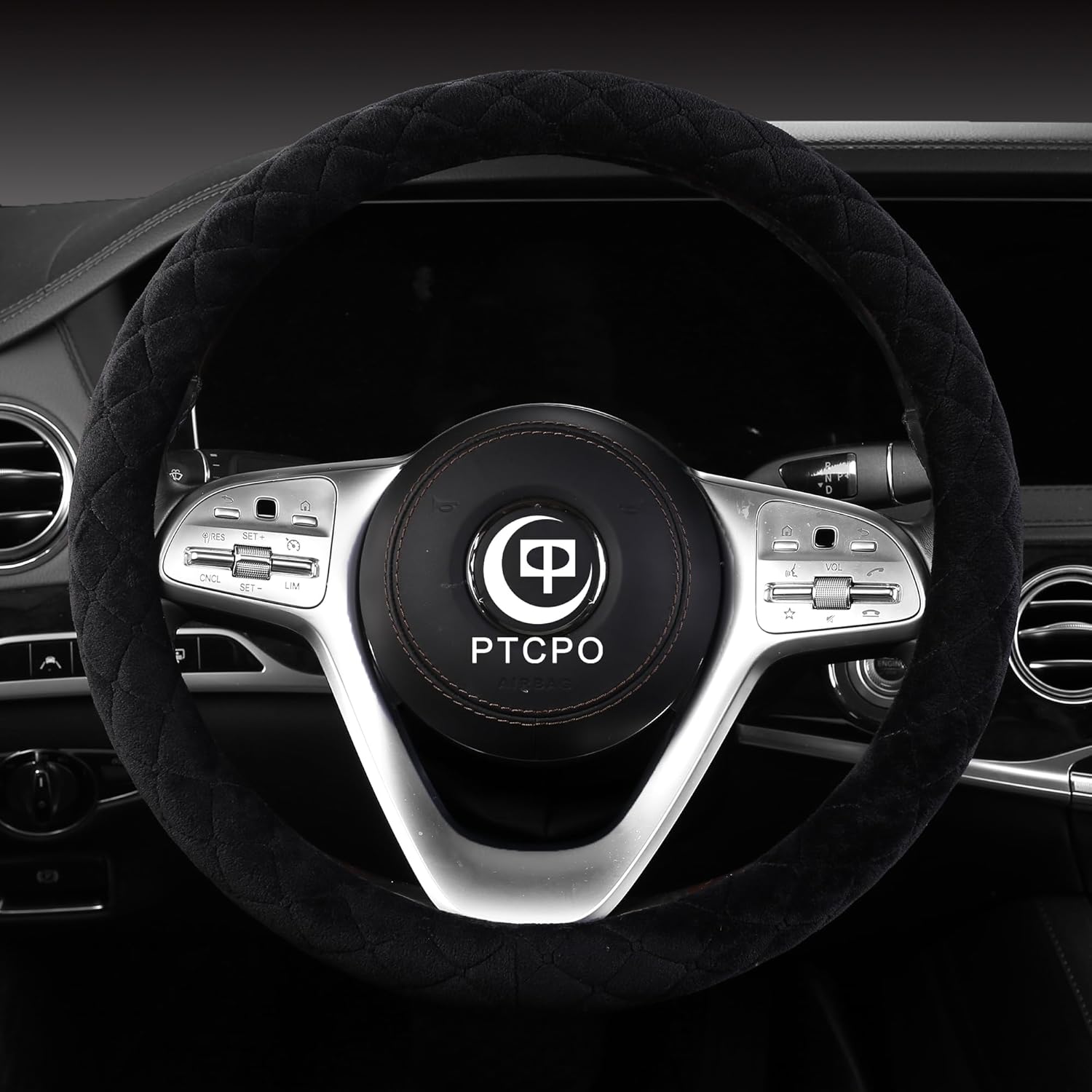 Soft Car Steering Wheel Cover for Sedan, SUV, Warm Luxury Velvet, Odorless, Universal, Anti Slip, Summer Winter, Black, Large Size[15" 1/2-16"](39-41cm)