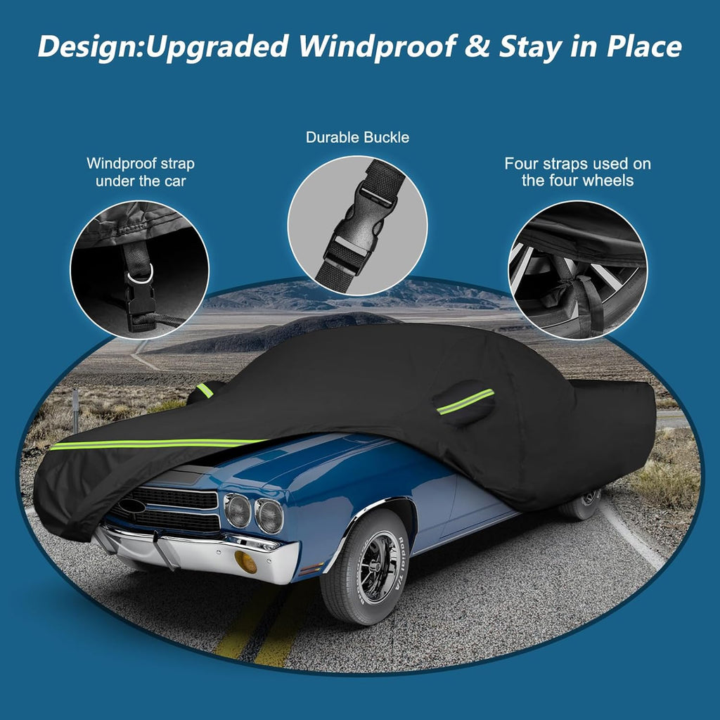 Waterproof Car Covers for Chevrolet El Camino 1964-1967,1978-1987, 420D Oxford Cloth Sun Heat Protection Outdoor Full Covers with Driver Side Zipper Windproof Heavy Duty Weather