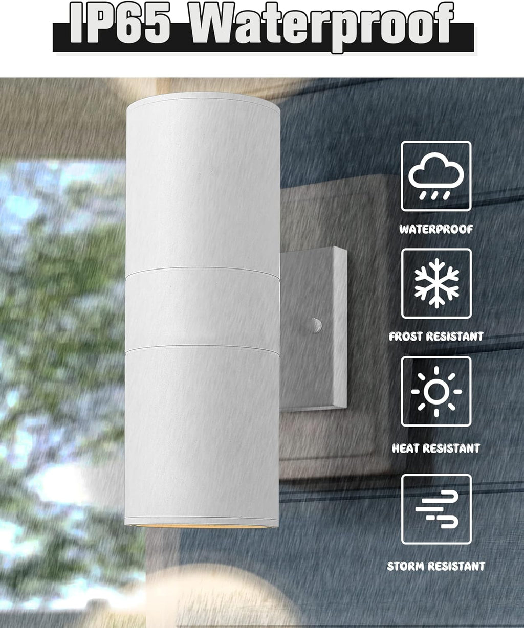 Ken & Ricky White Outdoor Wall Lights,Exterior Sconces Wall Lighting with Tempered Glass Cover,Cylinder Outside Light for House Porch Garage Front Door - 2 Pack