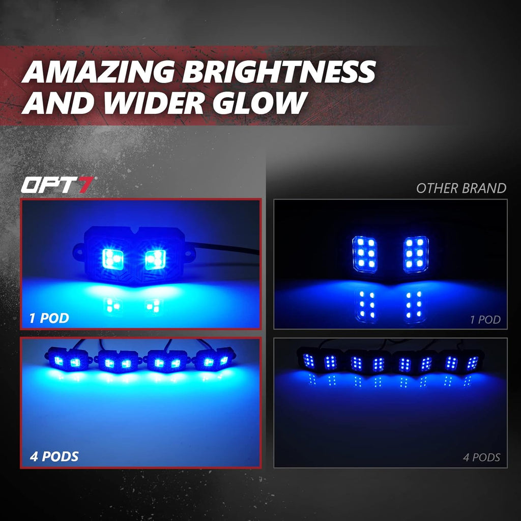 OPT7 Photon RGB LED Magnet Rock Lights with APP & Remote Control, 4 Red Pods Wide Angle Multicolor Neon Underglow Lighting Kit with Extension Wire, IP68 Waterproof for Offroad Truck Jeep RZR ATV UTV