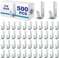 Gisafai 500 Pcs Cable Support J-Hook, 3/4 Inch Metal Garage Hooks for Hanging, Heavy Duty Network for Cable and Wire Management Wall Attaching J Utility, G60 Galvanized Steel, Silver