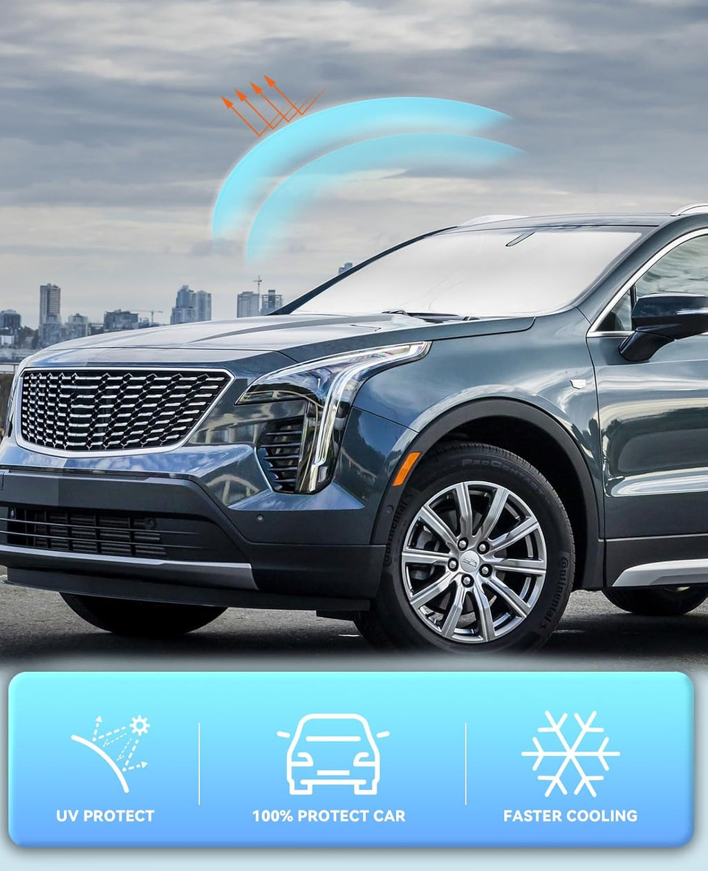 Windshield Sun Shade Car Sunshade for 2019-2023 2024 2025 Cadillac XT4 Accessories Windshield 240T Silver Coating Sun Visor Cover for XT4 Front Window Shield Protector Block Heat UV Rays Keep Cooler