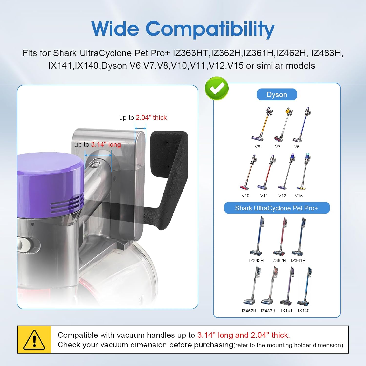 Upgraded 2 Pack Easy Access Cordless Vacuum Wall Mount Hanging Holder fits for Dyson V-Series & Outsize Stick Vacuums – Heavy Duty Metal Wall Rack with Rubber Coating, Garage Shed Storage Brackets