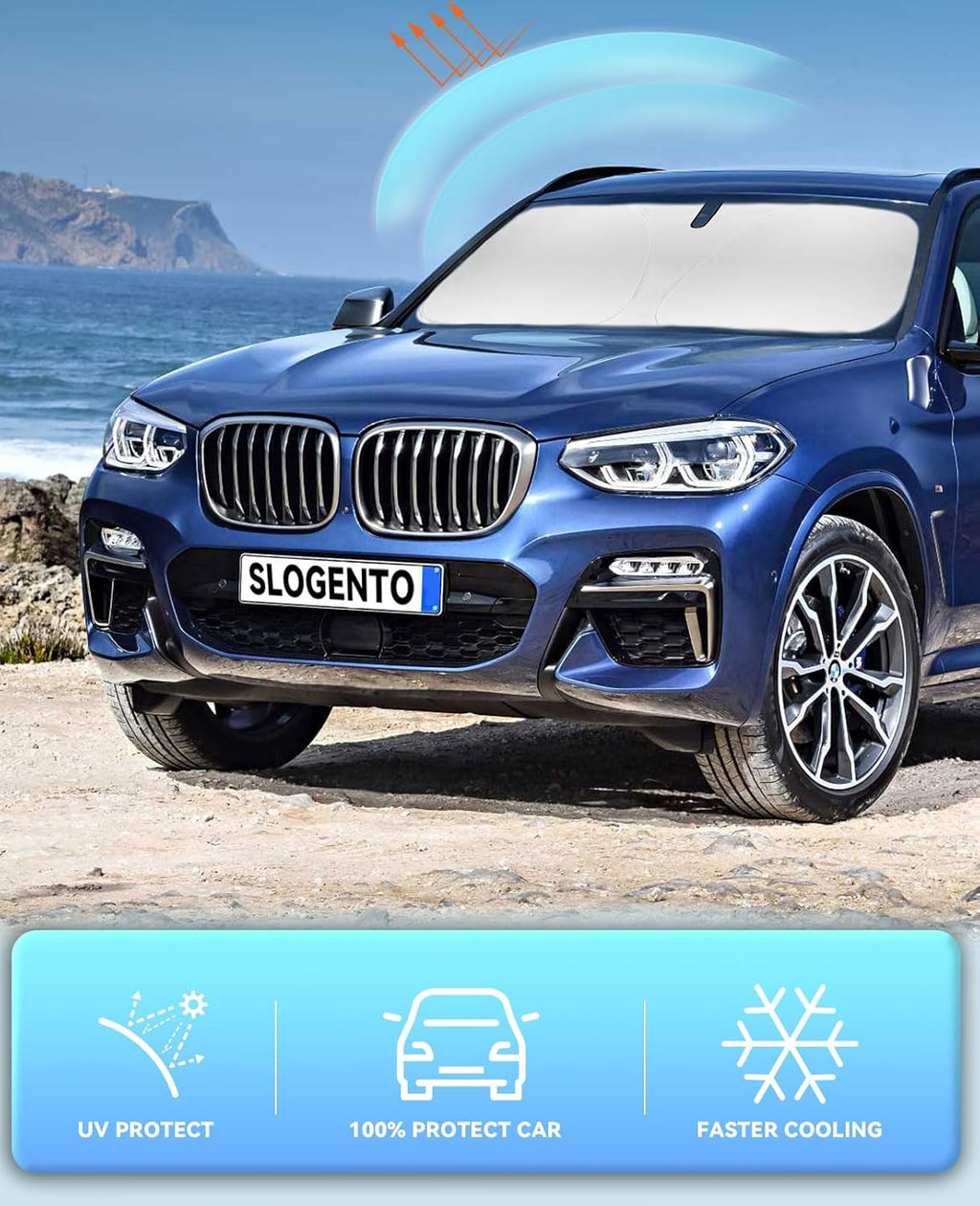 Windshield Sun Shade Car Sunshade for 2011 2012 2013 2014 2015 2016 2017 BMW X3 Base, xDrive28i, xDrive35i, M Sport SUV Accessories Windshield Cover for X3 Reflective Front Window Protector Blocks UV