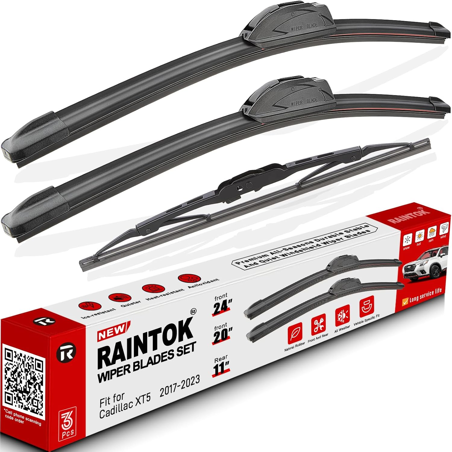 Windshield Wiper Blades Replacement for Cadillac XT5 2017 2018 2019 2020 2021 2022 2023 Original Factory Quality Front Rear Wipers Blade Set for My Car - 24" 20" 11" (Pack of 3)