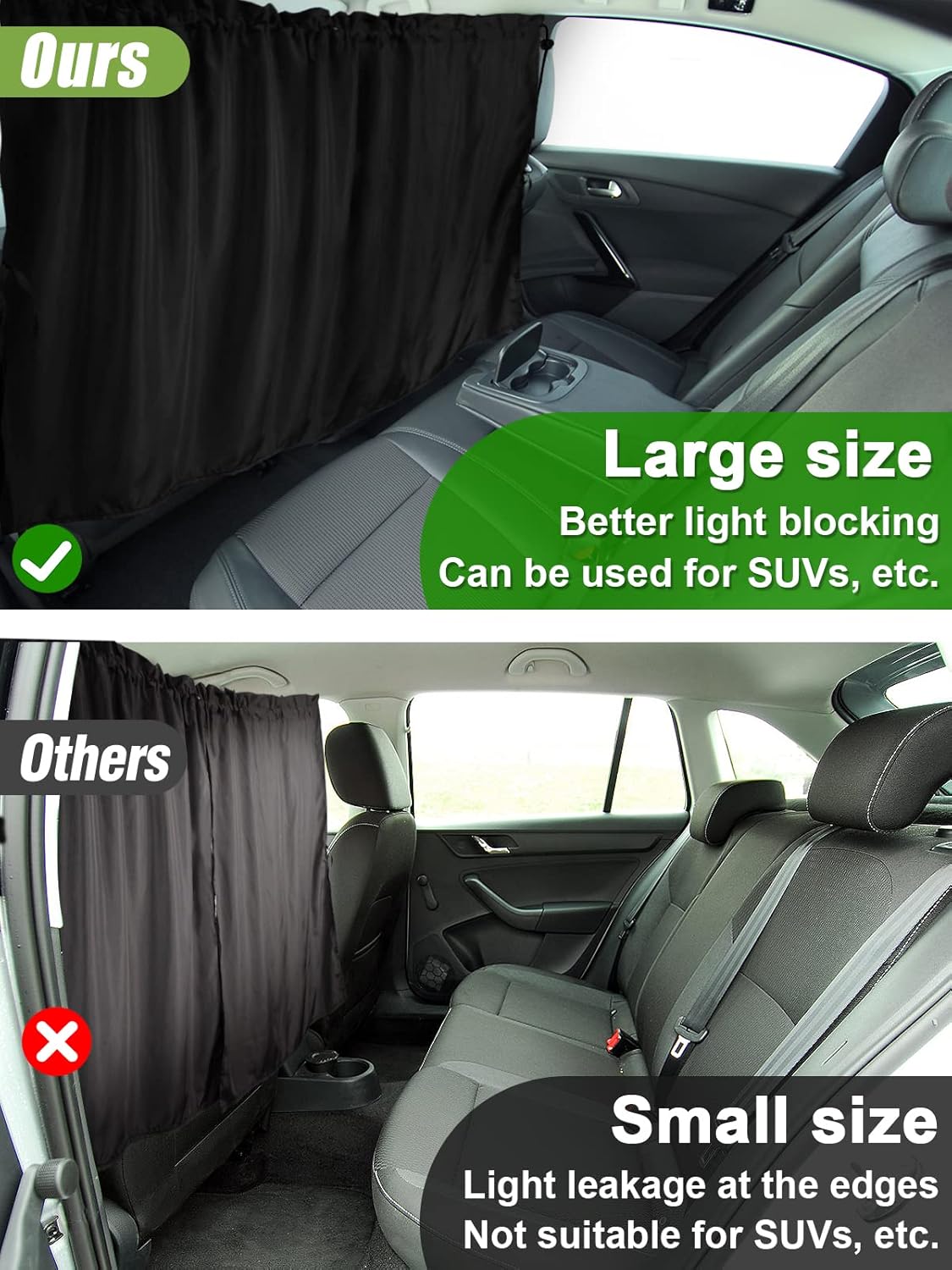 Car Divider Curtain - Wide Car Privacy Blackout Shades with Storage Bag for Baby Nap, Removable Sedan SUV Van Sunshade Covers Screen for Car Camping Sleeping Accessories