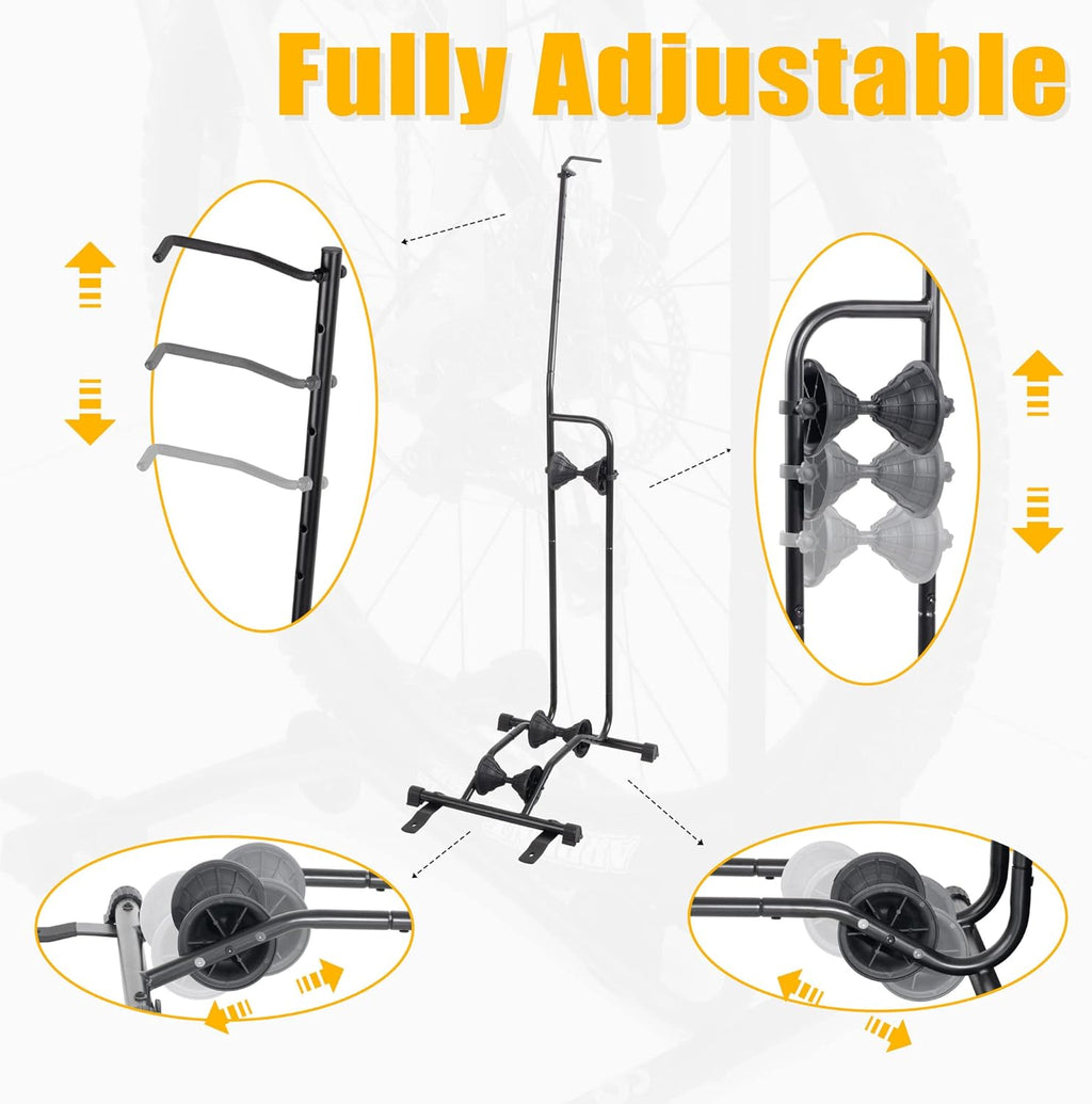 CyclingDeal Upright Bike Stand - Premium Quality Vertical & Horizontal Adjustable Bicycle Floor Parking Rack - for Storing MTB Road Bikes - up to 29” Wheel Size - for Fat Bike - 1 Bike