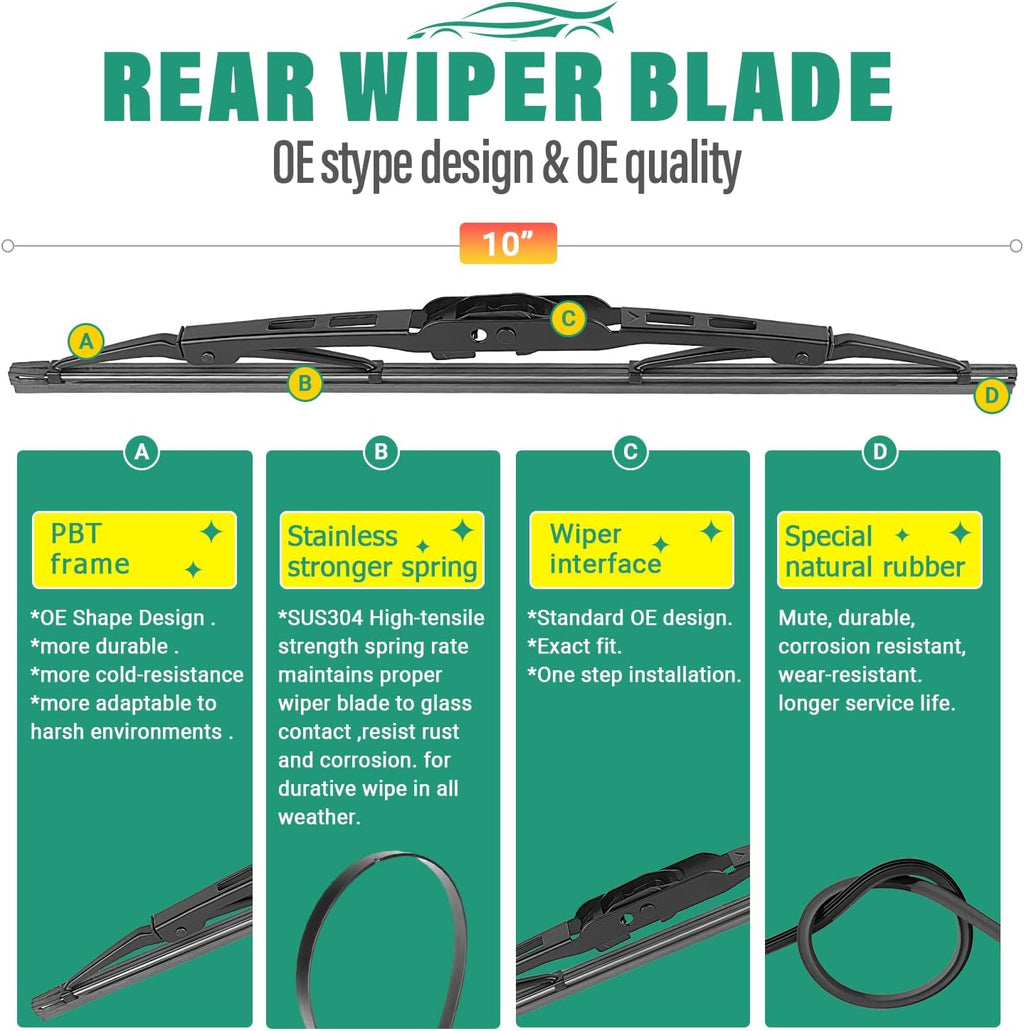 20" 18" 10" Windshield Wiper Blades Replacement for Ford Escape Mercury Mariner 2005 2006 2007 Premium All Weather Front Rear Wipers Set - OEM Quality (Pack of 3)