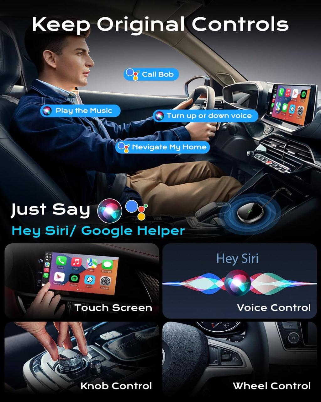 Wireless Carplay Adapter for iPhone & Android Auto 2-in-1, Stable, Plug & Play Low Delay Carplay Wireless Adapter Convert Wired to Wireless Apple Car Play Dongle for iOS 10+/Android 11+ (Grey)