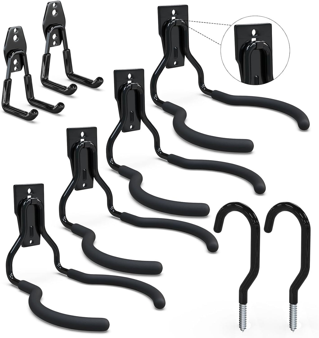 3-H Weed Eater Hanger 4 Pack,2 Garden Hose Holder,2 Screw in Hooks,Utility Weedeater Rack,Tool Hangers for Organizing and Hanging Weed Wacker,Leaf Blower,String Trimmer in Garden