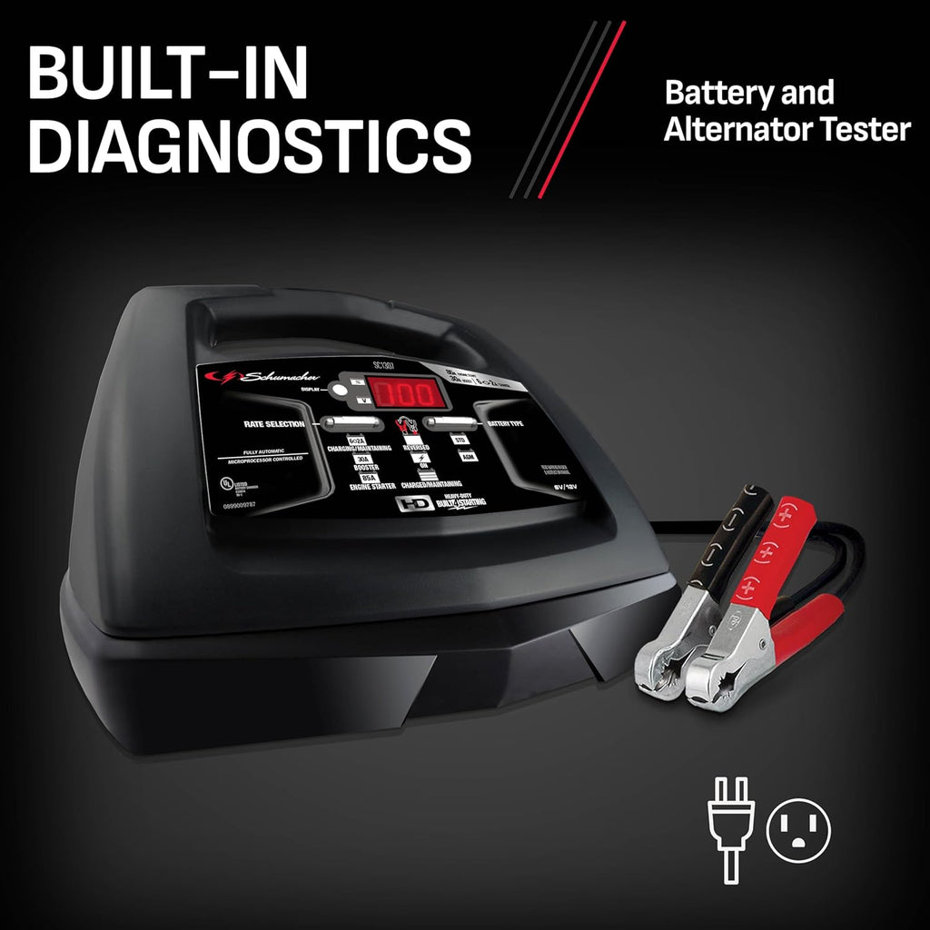 Schumacher Electric 6A Battery Charger and 85A Engine Starter, 6-in-1 Solution for 6V/12V Batteries, Maintainer, 30 Amp Boost, SC1307, for Power Sport, Car, Truck, and Marine Batteries