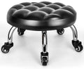 Low Rolling Stool, Low Stool with Wheels, PU Leather Low Roller Seat Stool Chair, Rolling Seat Stool for Home Office Garage Shop (Style 1)