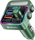 Bluetooth 5.3 FM Transmitter Car Adapter - SONRU Car Charger 54W [PD 36W & QC3.0 18W], Wireless FM Radio Transmitter [HiFi Treble & Bass Player], 5 Colors LED Backlit, Hands-Free Calling, U-Disk