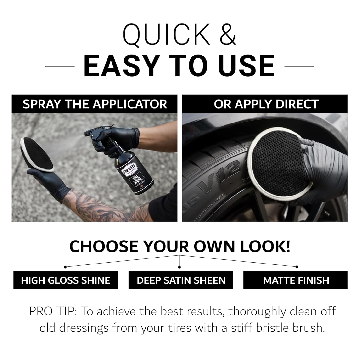 CAR GUYS Tire Shine 1 Gallon Refill | The Perfect Shine | Durable and User Friendly Tire Dressing | Long Lasting UV Protection | 1 Gallon (Sprayer Not Included)