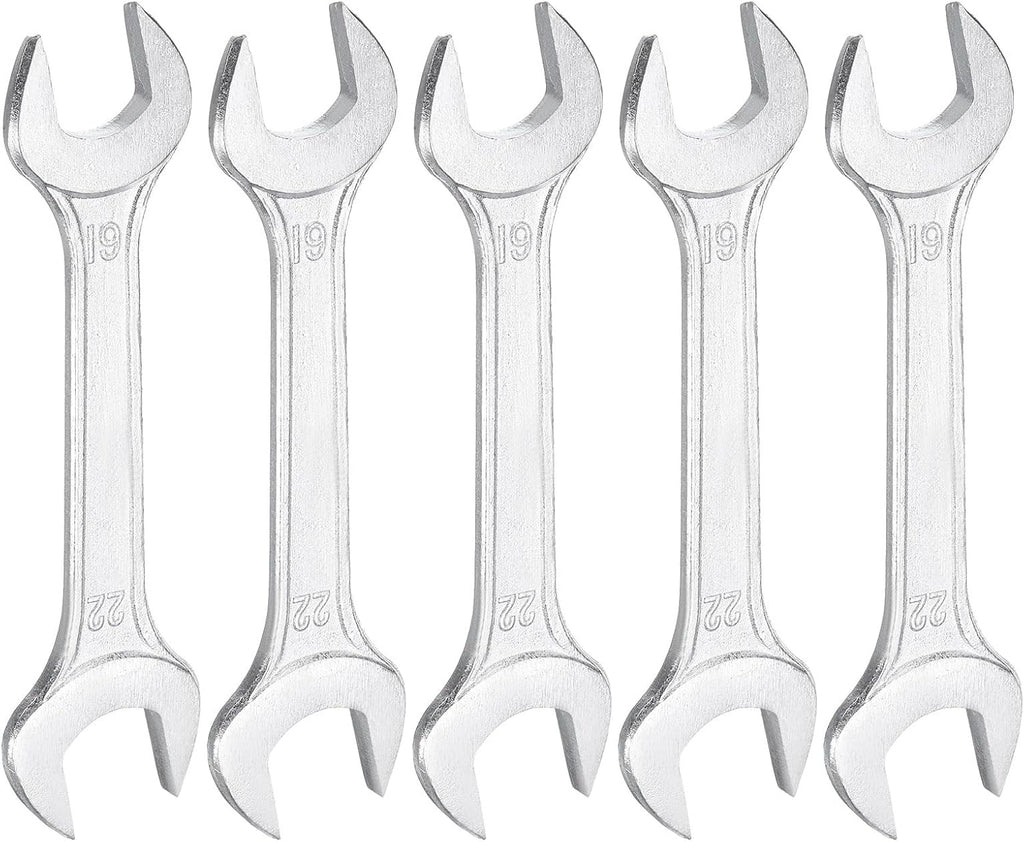 HARFINGTON 5pcs Double Open End Wrench 19mm x 22mm Metric 15 Degree Offset Angle Small Flat Head Wrench Galvanizing Open Ended Spanner for Automotive Repair Furniture Assembly